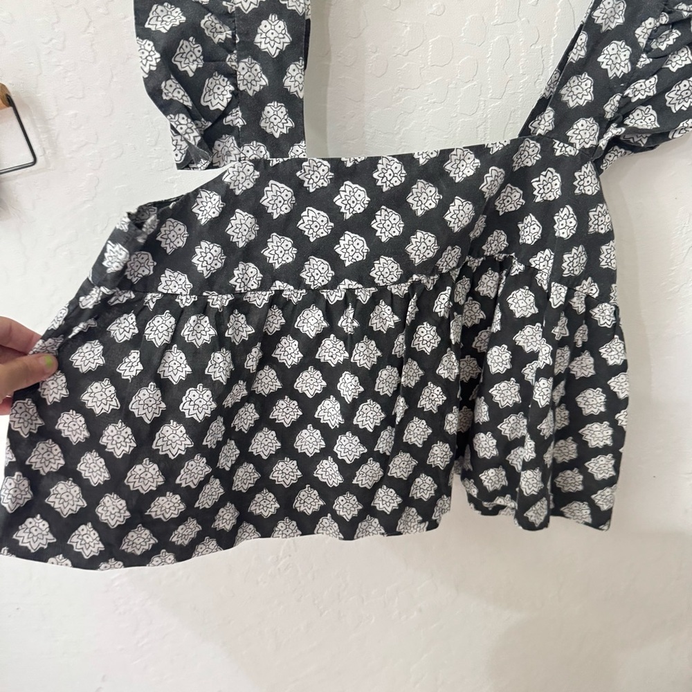 Outerknown Gray Black White Astrid Floral Babydoll Tank Top Waist Crop Small - Picture 5 of 8